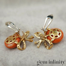 Charger l'image dans la galerie, Boucles d'oreilles or, diamants et corail