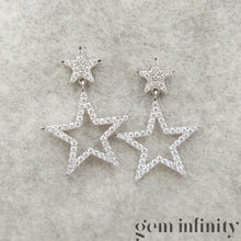 Charger l'image dans la galerie, Pendants d'oreilles étoiles or gris et diamants