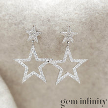 Charger l'image dans la galerie, Pendants d'oreilles étoiles or gris et diamants
