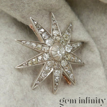 Charger l'image dans la galerie, Broche étoile XIXè s. argent sur or rose sertie de diamants