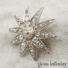 Charger l'image dans la galerie, Broche étoile XIXè s. argent sur or rose sertie de diamants