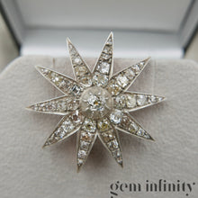 Charger l'image dans la galerie, Broche étoile XIXè s. argent sur or rose sertie de diamants