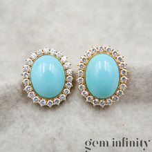 Charger l'image dans la galerie, Paire e clips d'oreilles or, turquoises et diamants