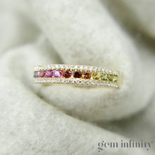 Charger l'image dans la galerie, Bague arc-en-ciel or 750, saphirs de couleurs et diamants