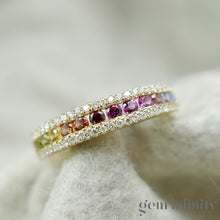 Charger l'image dans la galerie, Bague arc-en-ciel or 750, saphirs de couleurs et diamants