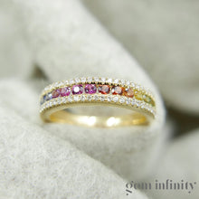 Charger l'image dans la galerie, Bague arc-en-ciel or 750, saphirs de couleurs et diamants