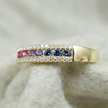 Charger l'image dans la galerie, Bague arc-en-ciel or 750, saphirs de couleurs et diamants
