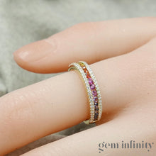 Charger l'image dans la galerie, Bague arc-en-ciel or 750, saphirs de couleurs et diamants