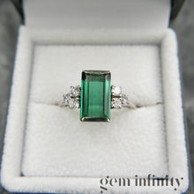 Charger l'image dans la galerie, Bague or gris tourmaline verte et diamants