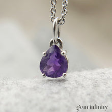 Charger l'image dans la galerie, Pendentif or gris goutte d’améthyste, chaîne