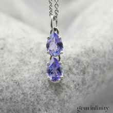 Charger l'image dans la galerie, Pendentif or gris gouttes de tanzanites, chaîne