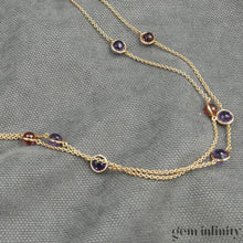 Charger l'image dans la galerie, Collier deux rangs or rose tourmalines et améthystes