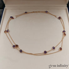 Charger l'image dans la galerie, Collier deux rangs or rose tourmalines et améthystes