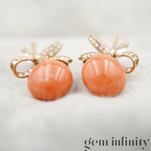 Boucles d'oreilles or, diamants et corail