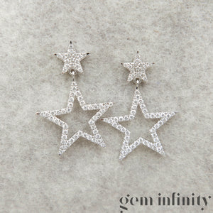 Pendants d'oreilles étoiles or gris et diamants