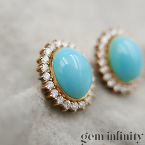 Paire e clips d'oreilles or, turquoises et diamants