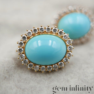 Paire e clips d'oreilles or, turquoises et diamants