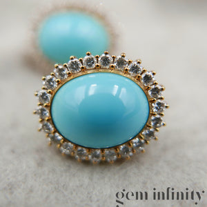 Paire e clips d'oreilles or, turquoises et diamants