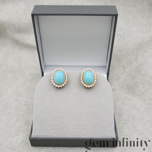 Paire e clips d'oreilles or, turquoises et diamants