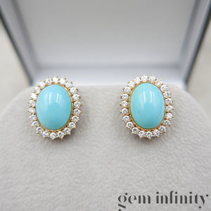 Paire e clips d'oreilles or, turquoises et diamants