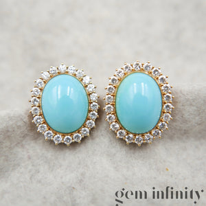 Paire e clips d'oreilles or, turquoises et diamants