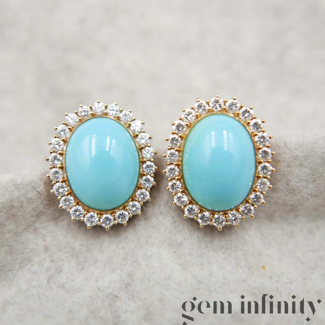 Paire e clips d'oreilles or, turquoises et diamants