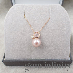 Mimi, Collier or rose, diamant, quartz rose et perle