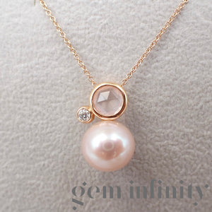 Mimi, Collier or rose, diamant, quartz rose et perle