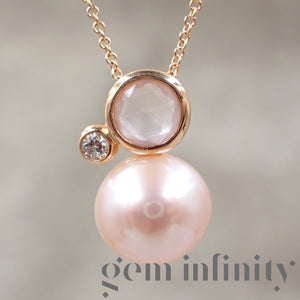 Mimi, Collier or rose, diamant, quartz rose et perle