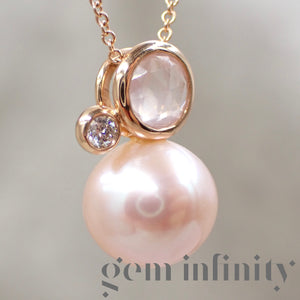 Mimi, Collier or rose, diamant, quartz rose et perle