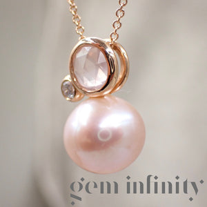 Mimi, Collier or rose, diamant, quartz rose et perle