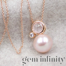 Charger l&#39;image dans la galerie, Mimi, Collier or rose, diamant, quartz rose et perle
