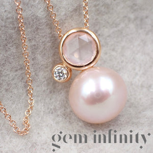 Mimi, Collier or rose, diamant, quartz rose et perle