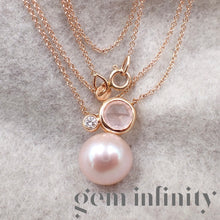 Charger l&#39;image dans la galerie, Mimi, Collier or rose, diamant, quartz rose et perle
