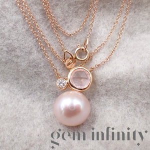 Mimi, Collier or rose, diamant, quartz rose et perle