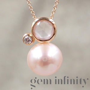 Mimi, Collier or rose, diamant, quartz rose et perle