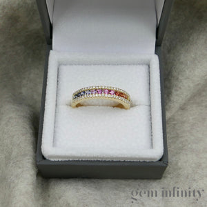 Bague arc-en-ciel or 750, saphirs de couleurs et diamants