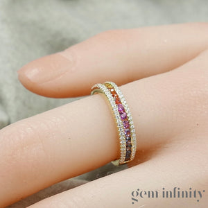 Bague arc-en-ciel or 750, saphirs de couleurs et diamants