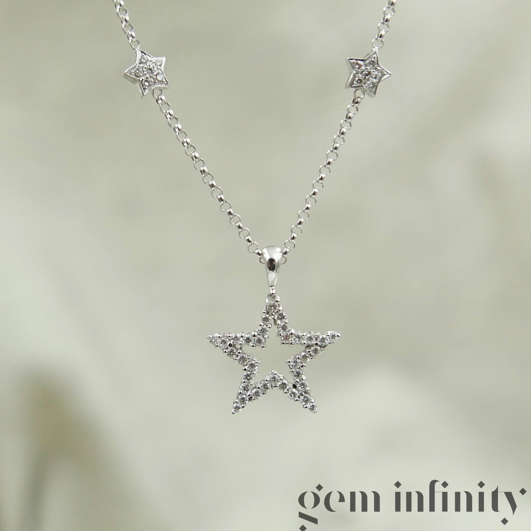 Collier étoiles or gris et diamants