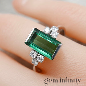 Bague or gris tourmaline verte et diamants