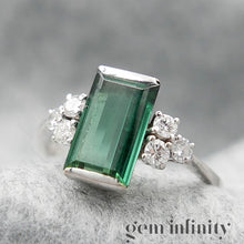 Charger l&#39;image dans la galerie, Bague or gris tourmaline verte et diamants
