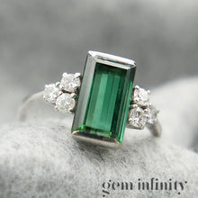 Charger l&#39;image dans la galerie, Bague or gris tourmaline verte et diamants
