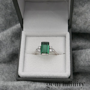 Bague or gris tourmaline verte et diamants