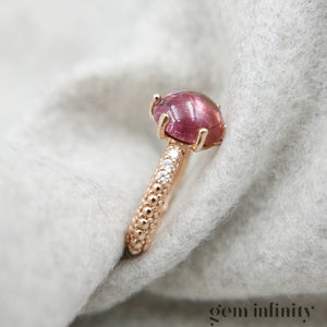 Bague or rose, diamants et tourmaline rose