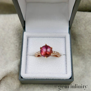 Bague or rose, diamants et tourmaline rose