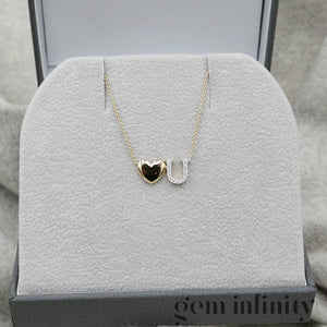 Collier 'Love U' or jaune et gris serti de diamants