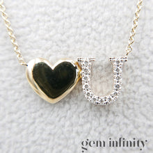 Charger l&#39;image dans la galerie, Collier &#39;Love U&#39; or jaune et gris serti de diamants
