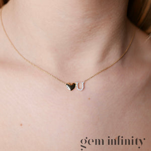 Collier 'Love U' or jaune et gris serti de diamants