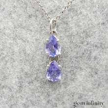 Charger l&#39;image dans la galerie, Pendentif or gris gouttes de tanzanites, chaîne
