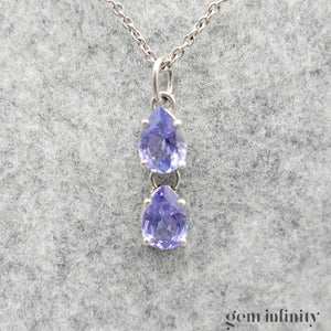 Pendentif or gris gouttes de tanzanites, chaîne